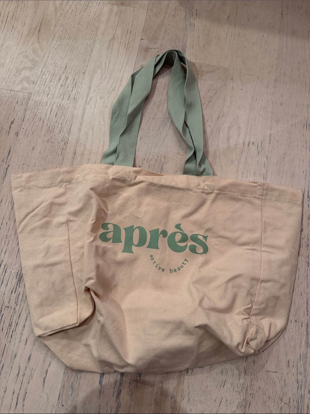 Canvas Tote Bag in Beige with Sage Green Handles